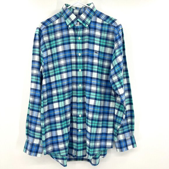 Vineyard Vines 100% Cotton Whale Shirt Blue Flannel Button Down Men's Medium - Picture 1 of 5